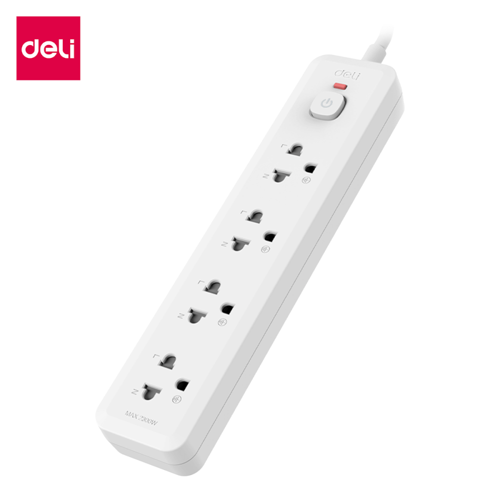 รางปลั๊กไฟ 4ช่อง 3M 1สวิตซ์ Deli CT483-GR-01 เทาอ่อน